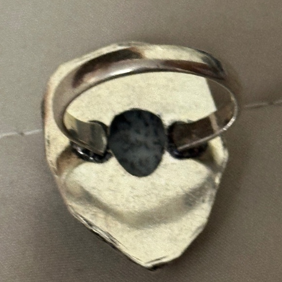 Sterling silver plated teardrop Dendritic agate ring, Gray - Picture 7 of 13